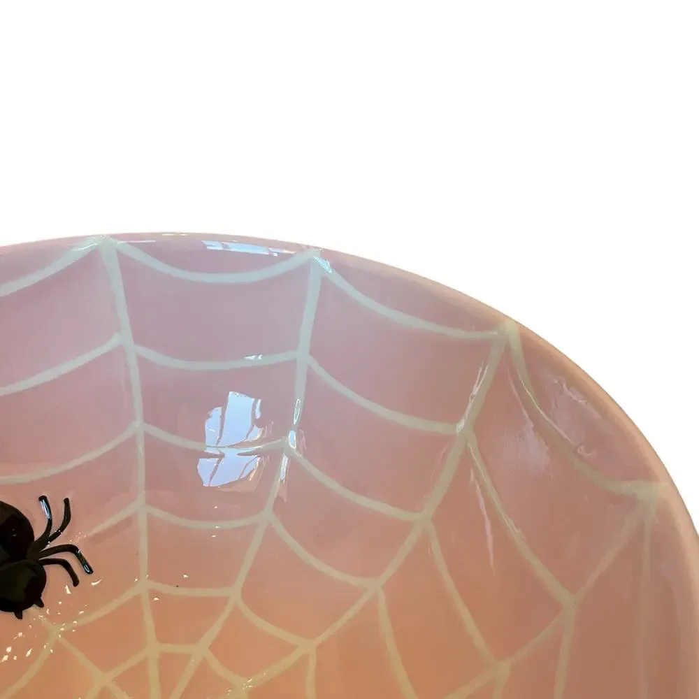 Pink & White Striped Spider Web Candy Bowl 10